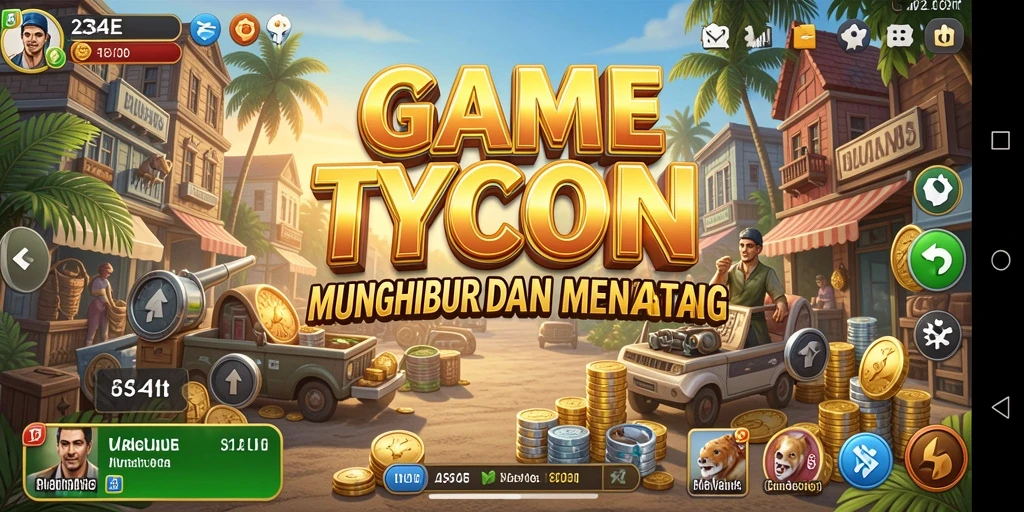 Screenshot gameplay dari 234E yang menunjukkan serunya menjalankan bisnis Tycoon.