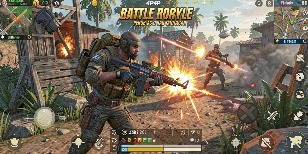 Tampilan seru gameplay Battle Royale di 4P4P.