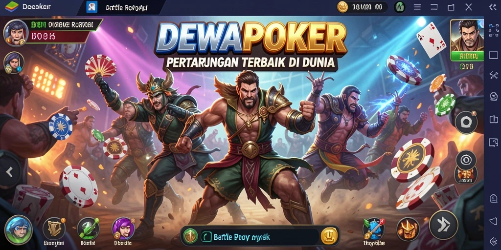 Gameplay seru DEWAPOKER dalam medan perang Battle Royale.
