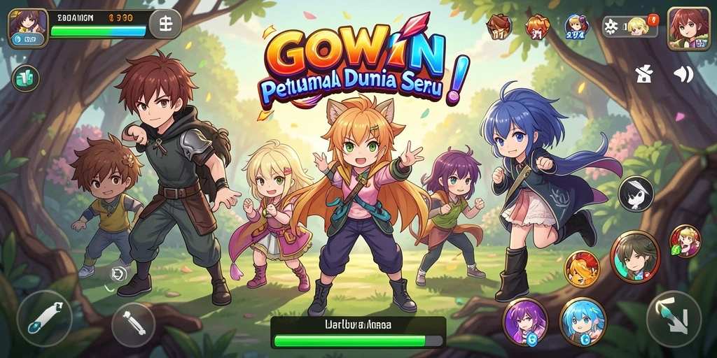 Screenshot GOWIN menampilkan karakter anime dalam aksi seru.