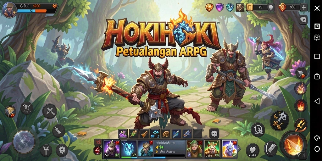Screenshot HOKIHOKI menampilkan aksi pertarungan yang seru dan karakter yang dinamis.