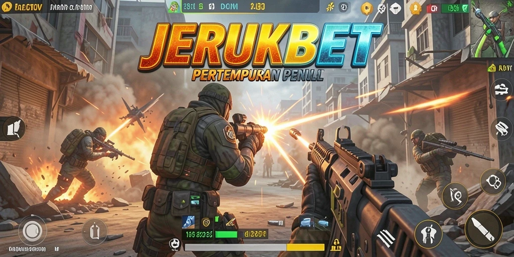 Tampilan utama JERUKBET dengan aksi tembak-menembak yang mendebarkan.