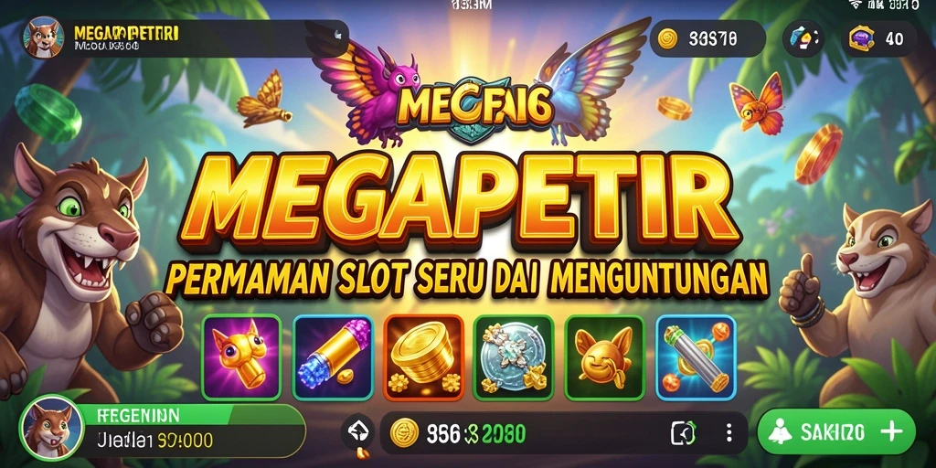 Tampilan menarik dari gameplay <strong>MEGAPETIR</strong> yang penuh warna dan simbol menarik.