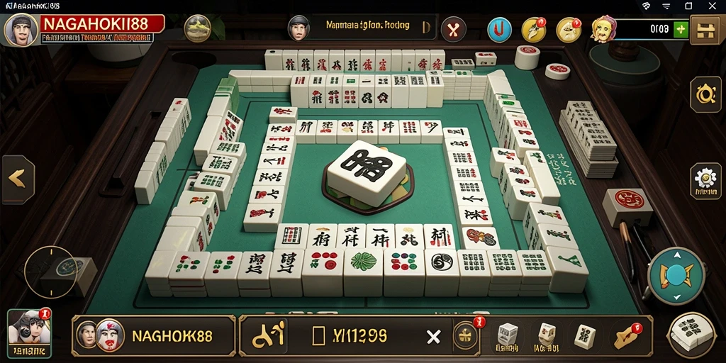 Screenshot dari gameplay Mahjong yang menampilkan suasana pertarungan penuh strategi.