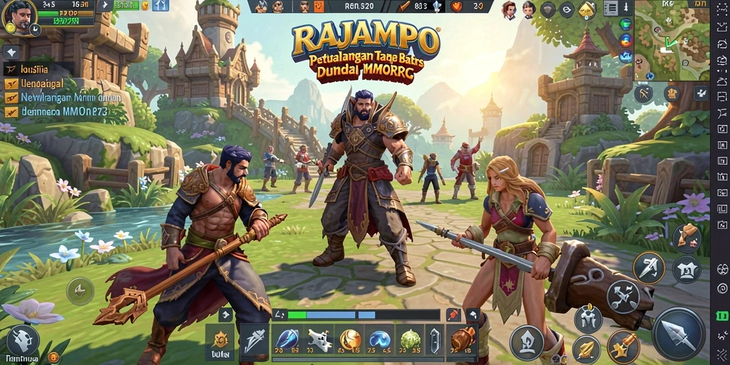 Screenshot utama dari gameplay menonjolkan dunia fantasi yang luas.
