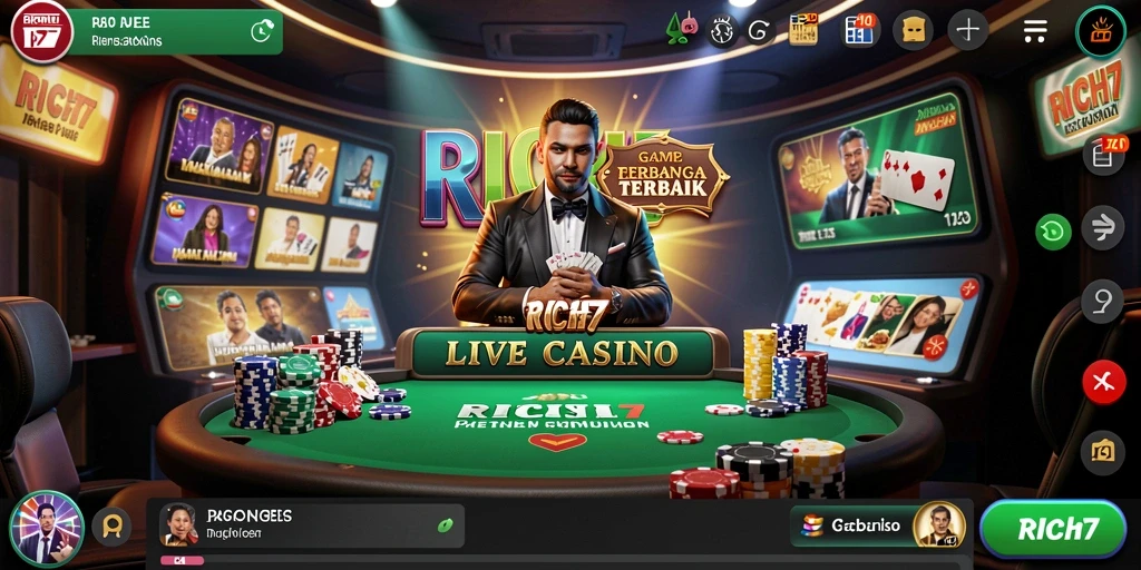 Screenshot gameplay Live Casino RICH7 menunjukkan suasana permainan yang seru.