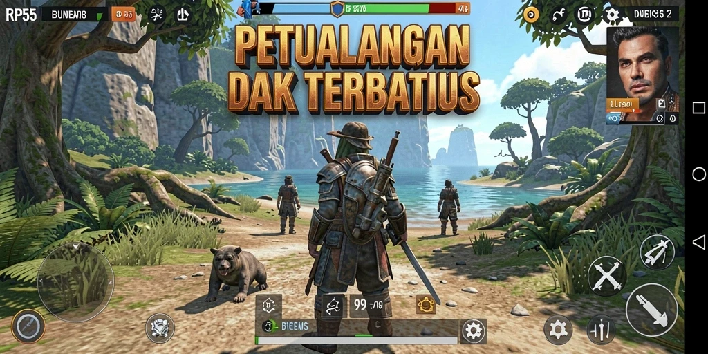Tangkapan layar menunjukkan aksi epik dalam game Open World.